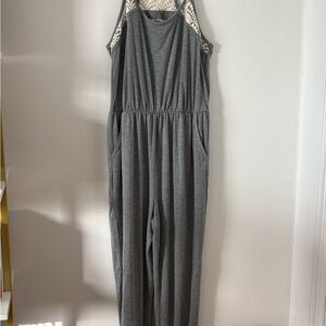 Mossimo Supply Co. Heather Gray Sleeveless Jumpsuit with Lace Yoke